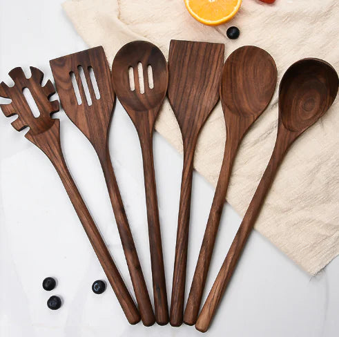 6-Piece Black Walnut Wooden Kitchen Utensils Set