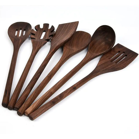 6-Piece Black Walnut Wooden Kitchen Utensils Set