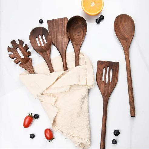 6-Piece Black Walnut Wooden Kitchen Utensils Set