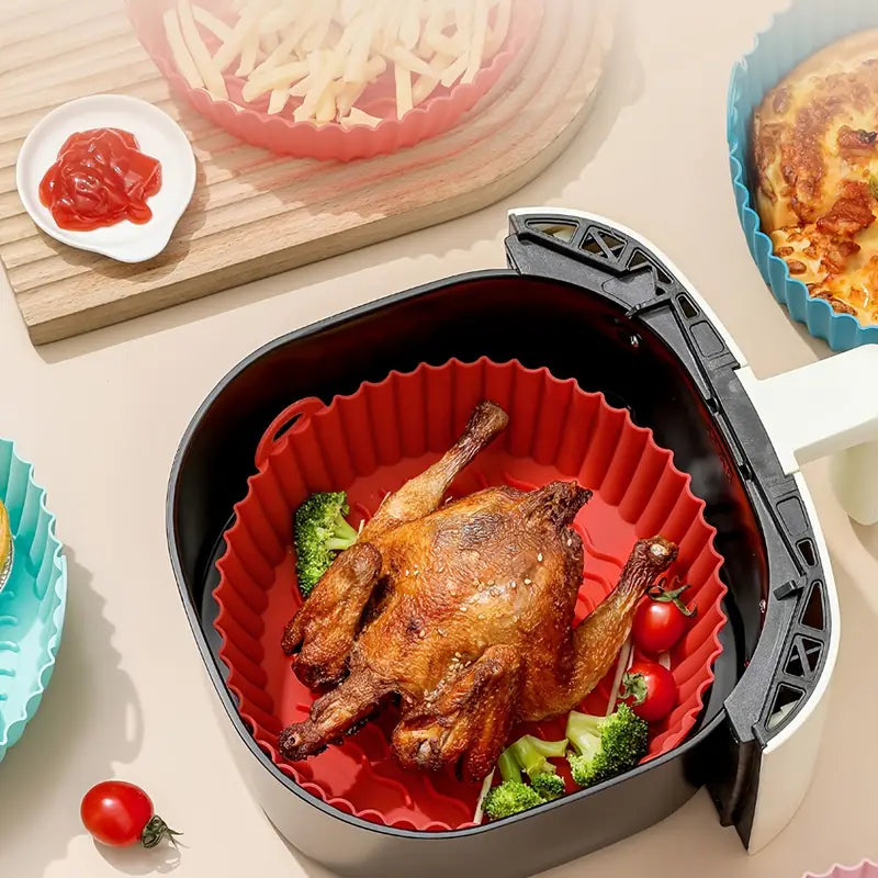 2pcs Round Silicone Baking Pan for Air Fryer, 8.5inch