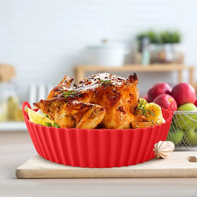 2pcs Round Silicone Baking Pan for Air Fryer, 8.5inch