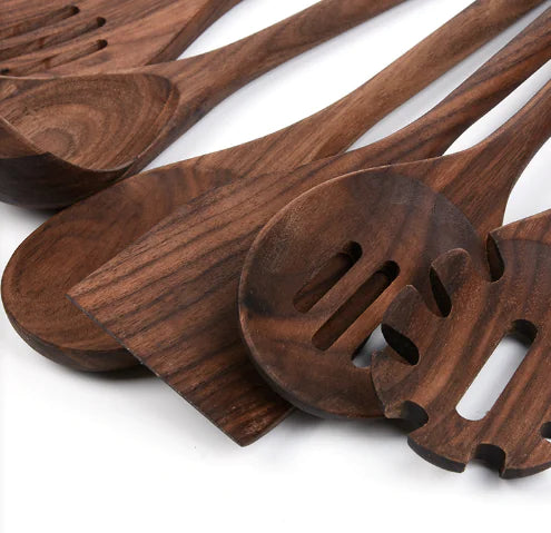 6-Piece Black Walnut Wooden Kitchen Utensils Set